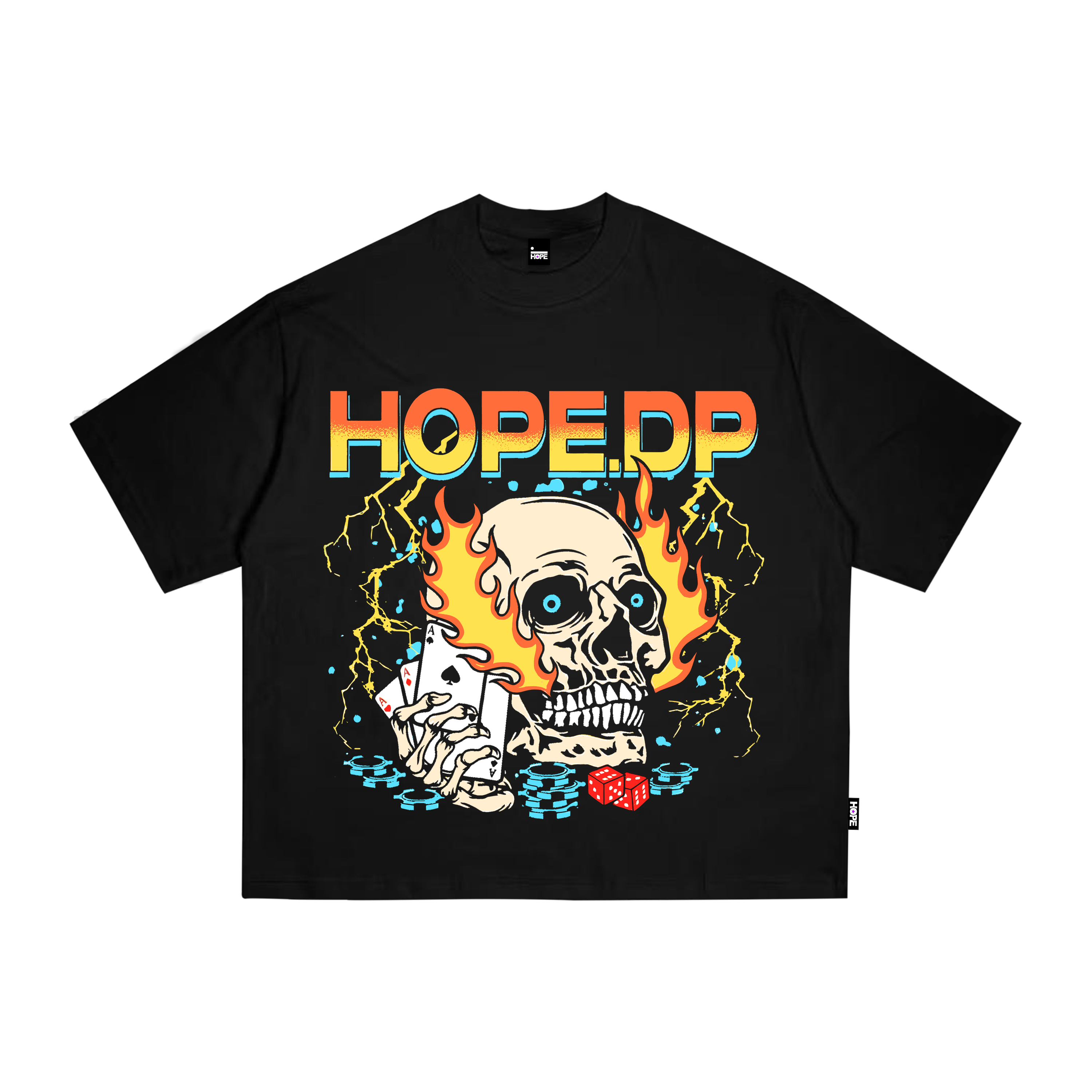 Black Boxy Oversized Fire Skull Tshirt